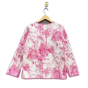 Chaqueta acolchada de estilo bohemio de algodón floral Otoño Invierno Streetwear abrigo Reversible diseño de punto de retazos - Product Image 1