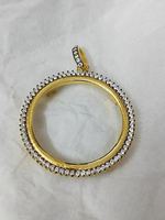 Pendentif en argent sterling 925 massif fait main, 25 mm, avec sertissage ouvert pour zircone cubique, connecteur pièce de monnaie, plaqué or 18 carats, bijoux écologiques