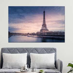 Impresión en lienzo del atardecer de la Torre Eiffel: fotografía de París, río Sena, lienzo enrollado 1P - Product Image 1