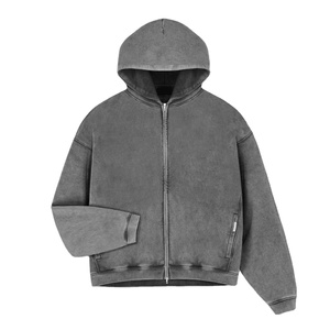 Haute qualité blanc plaine goutte épaule recadrée fermeture éclair sweats à capuche 100% coton français éponge respirant conception surdimensionné fermeture éclair sweats à capuche - Product Image 4