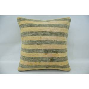 Coussin Kantha en laine beige à rayures subtiles de 18x18 pouces Coussin décoratif tissé moelleux vintage de luxe pour literie ou sol - Product Image 1