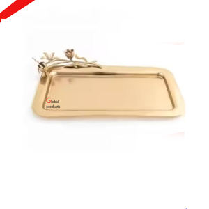 Plateau de service en acier inoxydable et en métal de longue taille de designer fini argent de qualité supérieure pour la maison et l'hôtel - Product Image 4