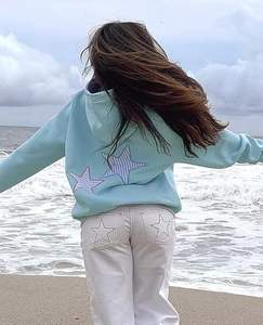 Sudadera con Capucha Extra Grande para Mujer, con Estampado de Letras y Estrellas, de Felpa, Manga Larga, con Bolsillo, Nueva Moda Cómoda 2025 - Product Image 3