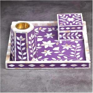 Brûleur d'encens en nacre de Bohème avec plateau et boîte à souvenirs Idéal pour le calme et la décoration Brûleur traditionnel en incrustation d'os - Product Image 5