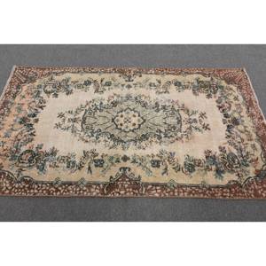 Alfombra turca Vintage de 3,8x6,7 pies, Beige, marrón, clásica, área grande, diseño de retazos rectangulares, Material de lana, látex, respetuoso con el medio ambiente - Product Image 3