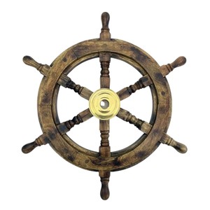 Rueda de barco de madera náutica grande al por mayor accesorios de decoración del hogar artesanía de madera natural rueda de barco decorativa 100% hecha a mano - Product Image 6