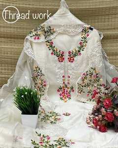 Nouveau matériel de robe Foux Jorjet avec broderie comme broderie de sommeil avec soie pure avec Dupatta - Product Image 5