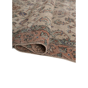 Tapis en laine vintage à motif floral, blanc nuage/orange mandarine, noué à la main, 3'6x7 pi, épaisseur de poils 3-4 mm, pour salon et chambre à coucher - Product Image 2