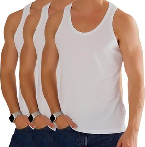 <b>Mens</b> 100% Cotton Gym Vest Breathable Knitted Sports <b>Singlet</b> Casual Sleeveless Tank Top Plus Size Solid Color Workout Activewear - Product Image 1