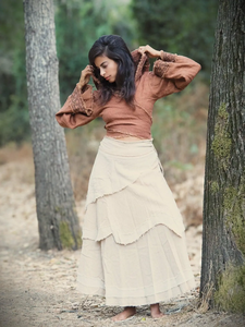 Sudadera con capucha 100% algodón Tribal Wrap Top transpirable Earthy Natural con estampado de bloques Ropa de longitud corta - Product Image 2