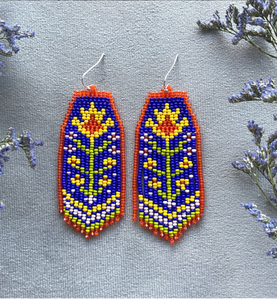 Flowers Beaded Earrings Floral Seed Bead Earrings Fringe Bead Earrings Bright Bead Earrings Native Earring - Fringe Earring - Product Image 2