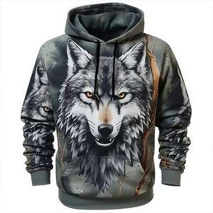 Pull à capuche surdimensionné pour homme avec impression 3D graphique loup Streetwear d'automne Sweat à capuche animal Tops - Product Image 1