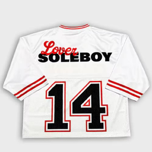 Nuevo último diseño de camisetas de malla de fútbol americano Jersey sublimado impreso Streetwear cuarto de mangas de gran tamaño Jersey - Product Image 2