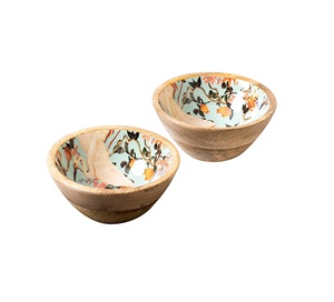 Ensemble de 2 bols de service en bois imprimés d'émail fabricant nouveau Design bol de service à salade en bois imprimé à la main - Product Image 1