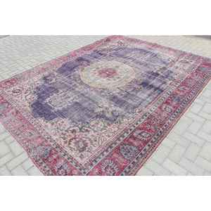 Alfombra turca de 8.1x10.3 pies, alfombra con diseño de plantas y árboles morados, de lana. - Product Image 2