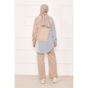 Conjunto de Dos Piezas para Mujer, Color Beige, para Uso Diario, con Detalle de Franja Asimétrica en la Parte Delantera, Talla XS, Ropa Casual - Product Image 5