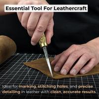 Poinçon en cuir aiguille tranchante forgée à la main en acier au carbone trempé, poinçon de couture à manche en frêne, poinçon de travail du cuir, outil de travail du cuir