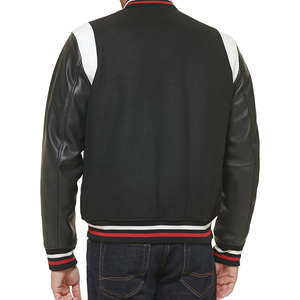 <b>Men's</b> Black Varsity <b>Jacket</b> With PU Leather Sleeves And <b>White</b> Shoulder Panels Regular Fit Autumn Casual Wear - Product Image 6