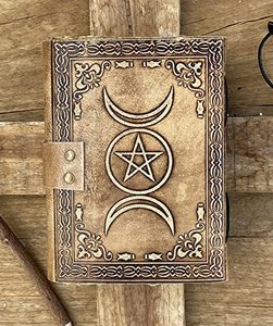 Diario de cuero Vintage con piedra de bruja semipreciosa, cierre de diseño de Triple Luna, papel de borde de decoración antiguo 200 - Product Image 1