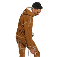 Pantalones Deportivos de Algodón con Bordado Desgastado, Cierre de Cremallera, Estilo Holgado, Gruesos, para Invierno, Personalizados, Unisex, Lavado Ácido Decolorado al Sol