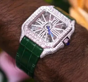 นาฬิกาข้อมือทรงสี่เหลี่ยม สายหนัง สแตนเลส สไตล์ฮิปฮอป สำหรับนักธุรกิจ หน้าปัดกระจก ประดับเพชรโมอิสซาไนต์ พร้อมสายหนัง - Product Image 5