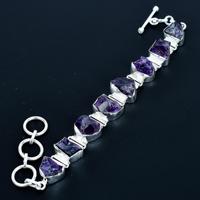 Pulsera de Plata de Ley 925 con Amatista en Bruto, Estilo Vintage, Hecha a Mano, con Cadena Navideña, Estilo Boho Hippie, de Art Palace
