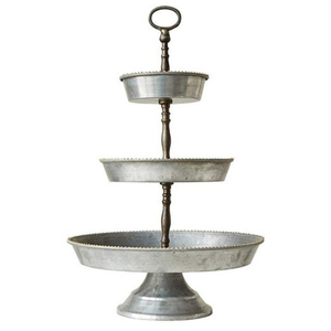 Farmhouse Style 3-Tiered Round Galvanized Metal Serving <b>Tray</b> Stand Iron Decorative Cupcake & Dessert Server For Home Decor - Product Image 5