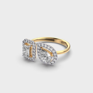 Toi Et Moi Halo Bague En Diamant 3.0 Carat Poire Émeraude Cut Lab Grown Bague De Fiançailles De Mariage Placage Rhodium VVS Parties Comes Box - Product Image 4