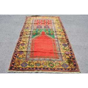 Turkish 4.6x7.6 ft Rug, Vintage Rug, <b>Red</b> Floral <b>Wool</b> Rug - Product Image 1