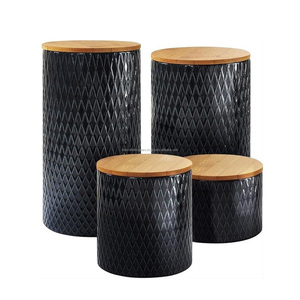 Extreme Sales Contenedores de bebidas Metal Tine Juego de botes personalizados con tapa de madera Almacenamiento multifuncional Café Azúcar Teteras - Product Image 3