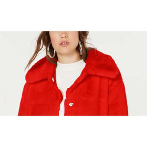 Giacca in Finta Pelliccia Rossa Jou Jou Junior Taglia Media, con Stampa in Lana e Seta, Rivestimento in PU Seta Tinto e Decorata con Bottoni - Product Image 2