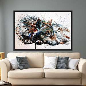 Impression de peinture de loup : Art mural moderne en verre trempé sur toile, TOILE ENCADRÉE NOIRE - Product Image 1