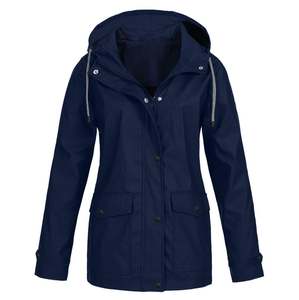 Chaqueta ligera RTS de Otoño Invierno para mujer, cortavientos con capucha de Color sólido, bolsillos, lona, impermeable, a prueba de viento para uso en exteriores - Product Image 3