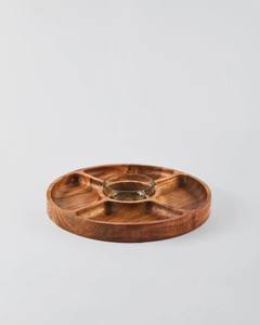Bandeja de servicio de madera de acacia con cuenco de inmersión de vidrio, plato de aperitivo de madera para decoración del hogar, fiestas, producto de vajilla de entretenimiento - Product Image 2