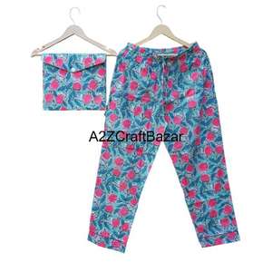 Pyjamas en coton pour femmes, ensembles décontractés, vêtements de nuit, col rond, manches longues, ensemble respirant d'été pour femmes - Product Image 3