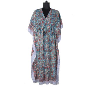 2025 dernières femmes col en V cordon taille mollet longueur longue caftan robe Anokhi Caftan Maxi robe florale bloc imprimé vêtements de détente - Product Image 4