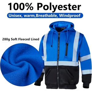 Sudadera con capucha de lana de seguridad reflectante de visibilidad de alta calidad para hombre, chaqueta con cremallera, Sudadera con capucha básica mezclada para hombre, logotipo personalizado - Product Image 3