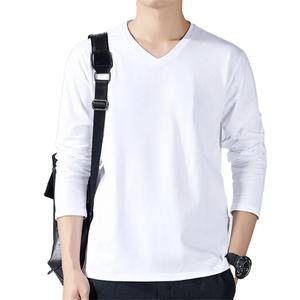 T-shirt en coton à col en V pour homme, manches longues, style coréen, décontracté, t-shirts unis fins pour homme, vêtements pour homme 2026 - Product Image 5