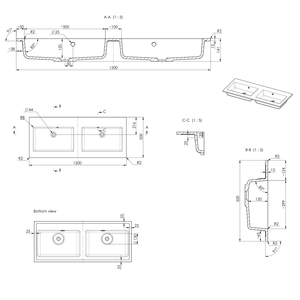 Lavabo double mural moderne en céramique avec finition mate 120 cm - Product Image 2