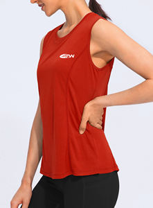 Camiseta de gimnasio OEM personalizada de talla grande para mujer, camiseta sin mangas de fibra de LICRA de poliéster transpirable, diseño de cuello redondo tejido con estampado sólido - Product Image 3