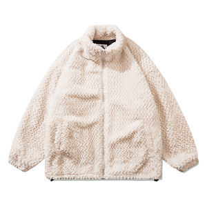 High Quality Custom Embroidered Zip up <b>Men's</b> <b>Sherpa</b> Jacket <b>Fleece</b> Customized Solid Color Embroidery Fashionable Jacket - Product Image 2