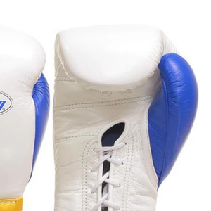 ถุงมือชกมวยแบบผูกเชือก Winning สีขาว น้ำเงิน ทอง หนังแท้คุณภาพพรีเมียม สำหรับฝึกซ้อมและแข่งขันระดับมืออาชีพ คุณภาพระดับอีลิท - Product Image 5