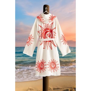Peignoir à capuche en coton biologique 100% Varol, robe décontractée tissée, robe de plage - Style Heliona V1 - Product Image 3