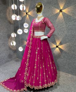 Hermoso diseñador indio Color Rosa lehenga Choli con Dupatta, bordado y pesado Georgette Sequence Work lehenga para mujeres - Product Image 2