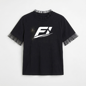 Women's Short Sleeve T Shirt Mesh Ruffle <b>Mock</b> <b>Neck</b> Loose Fit Casual Cotton Blend Fashion <b>Top</b> Custom Logo women's shirt - Product Image 3
