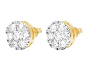 Boucles d'oreilles en grappe florale en or massif 10 carats avec des diamants de laboratoire parfaits pour le mariage - Product Image 2