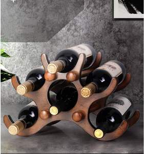 Casier à vin en bois-6 bouteilles de comptoir décoratif porte-bouteille de vin de table support de stockage de vin debout libre - Product Image 5