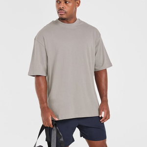 Camiseta de cuello redondo de gran tamaño con hombros caídos de alta calidad, diseño de impresión de logotipo personalizado, ropa de calle, camiseta cuadrada para hombres - Product Image 2