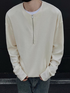 Cremallera Waffle Color sólido Hombres Sudadera Camiseta suelta de manga larga con cuello redondo Versátil Casual Cremallera Sudaderas con capucha - Product Image 3