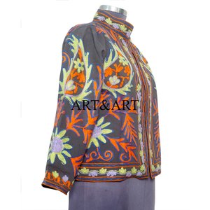 Women's Eco-Friendly <b>Quilted</b> Breathable Winter Jacket Indian Suzani Embroidery Floral Pattern Duck Fabric Cotton Filled Coat - Product Image 2